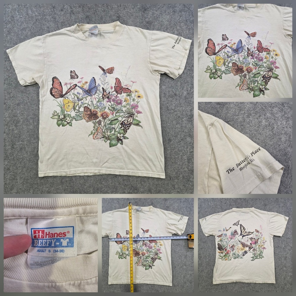 Vintage Butterfly Place T Shirt Mens Small White Hanes Butterflies Nature Tee